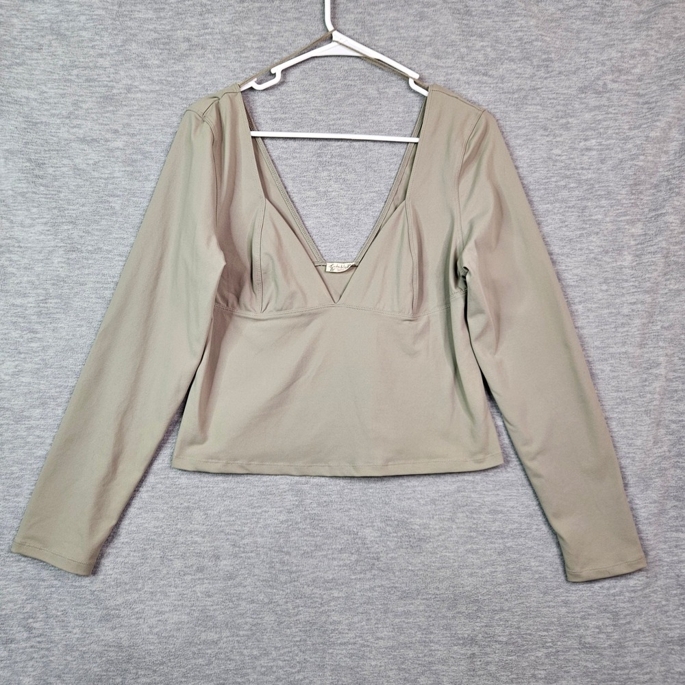 Intimately Free People Womens XL Sage Green Deep V-Neck Long Sleeve Cropped Top